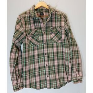 Rvca mens medium tough strong winter shirt plaid western green Salmon Pink